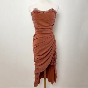 Vintage Y2K Silk Ruched Strapless Lace Hi-Low Fairy Formal Evening Dress XS/S